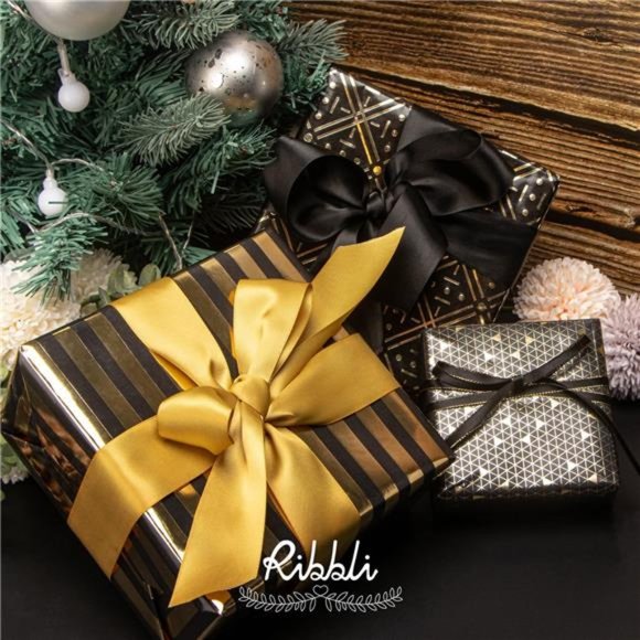 Christmas Wrapping Paper Black and Gold, 3 Rolls - 17 inch x 120 inch(10ft) - Picture 7 of 7